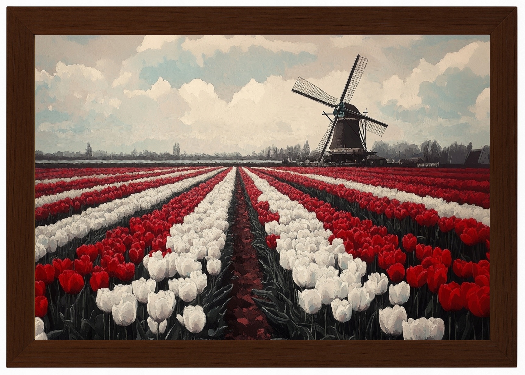 Plakát Rámeček Tulipány Větrný Mlýn Nizozemsko Květinové Pole 60x40