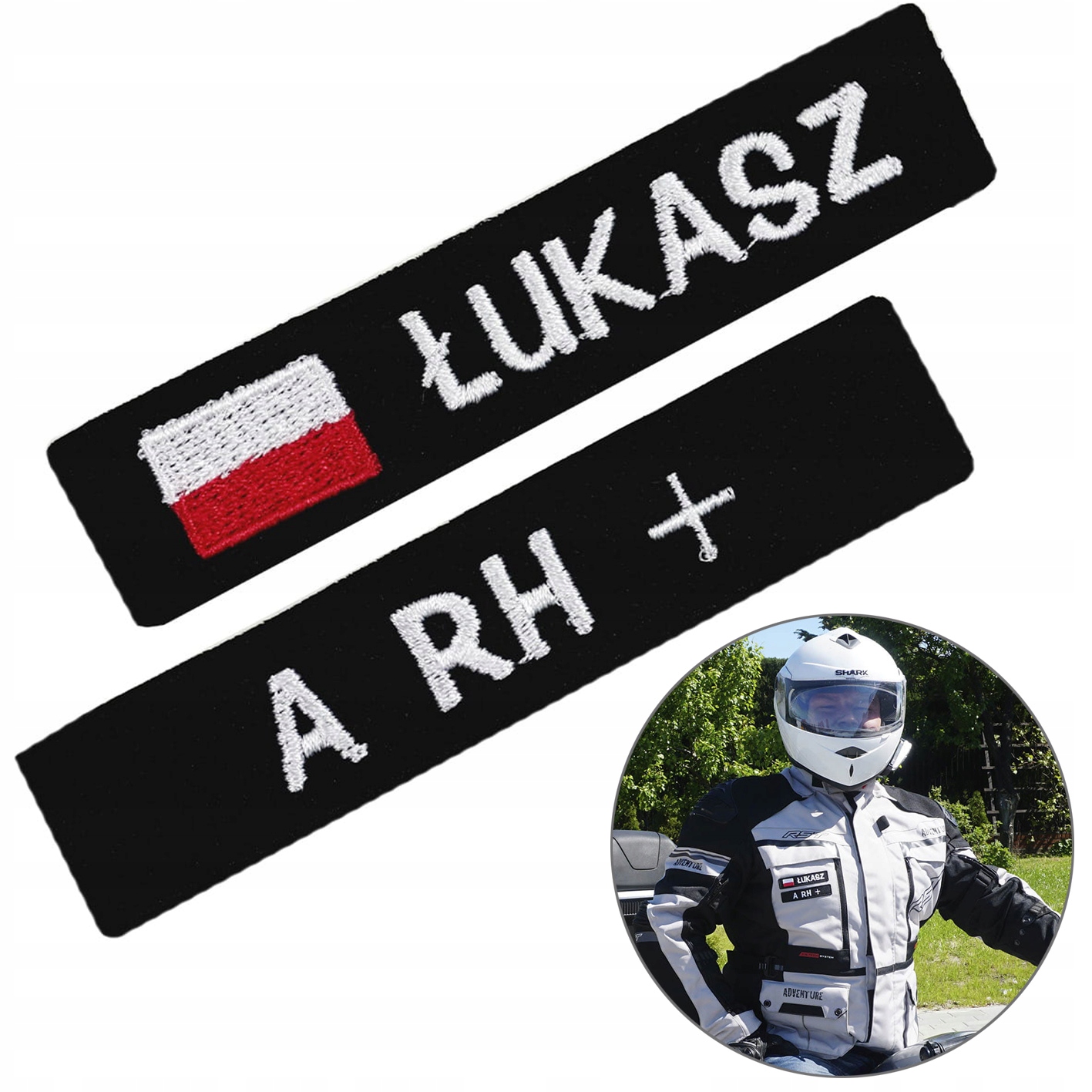 

Naszywka imiennik na kurtkę motocyklową grupa krwi