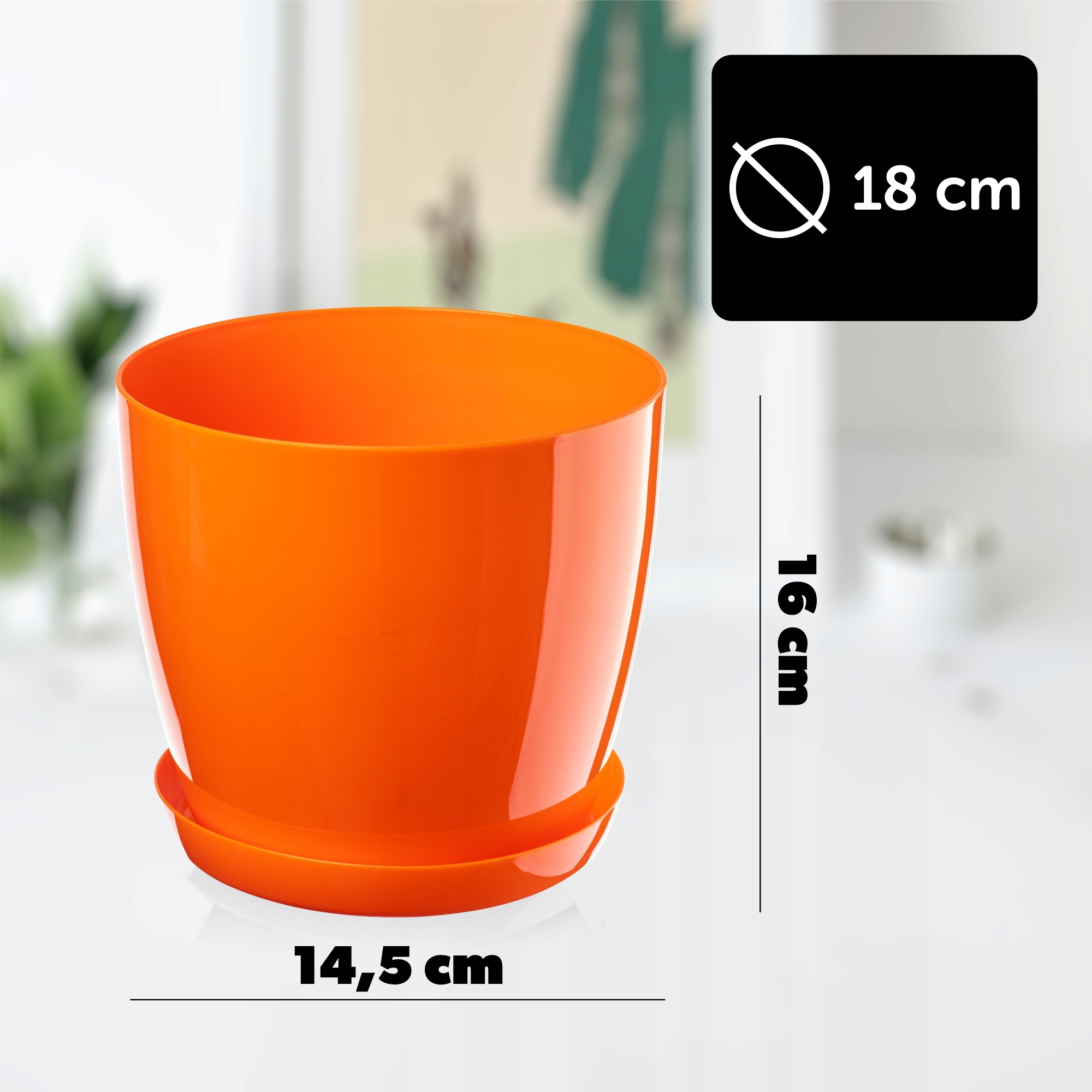 DONICZKA Z PODSTAWKĄ PLASTIKOWA OSŁONKA DONICA 18cm POMARAŃCZOWA KADAX Szerokość produktu 18 cm