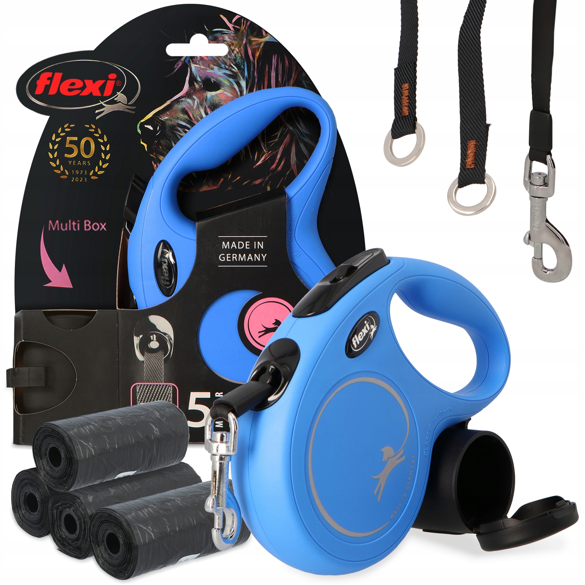 Levně Vodítko Psa Automatická páska 5 m Pouzdro Nádoba Pochoutky 80x Sáčky Psí K 3O