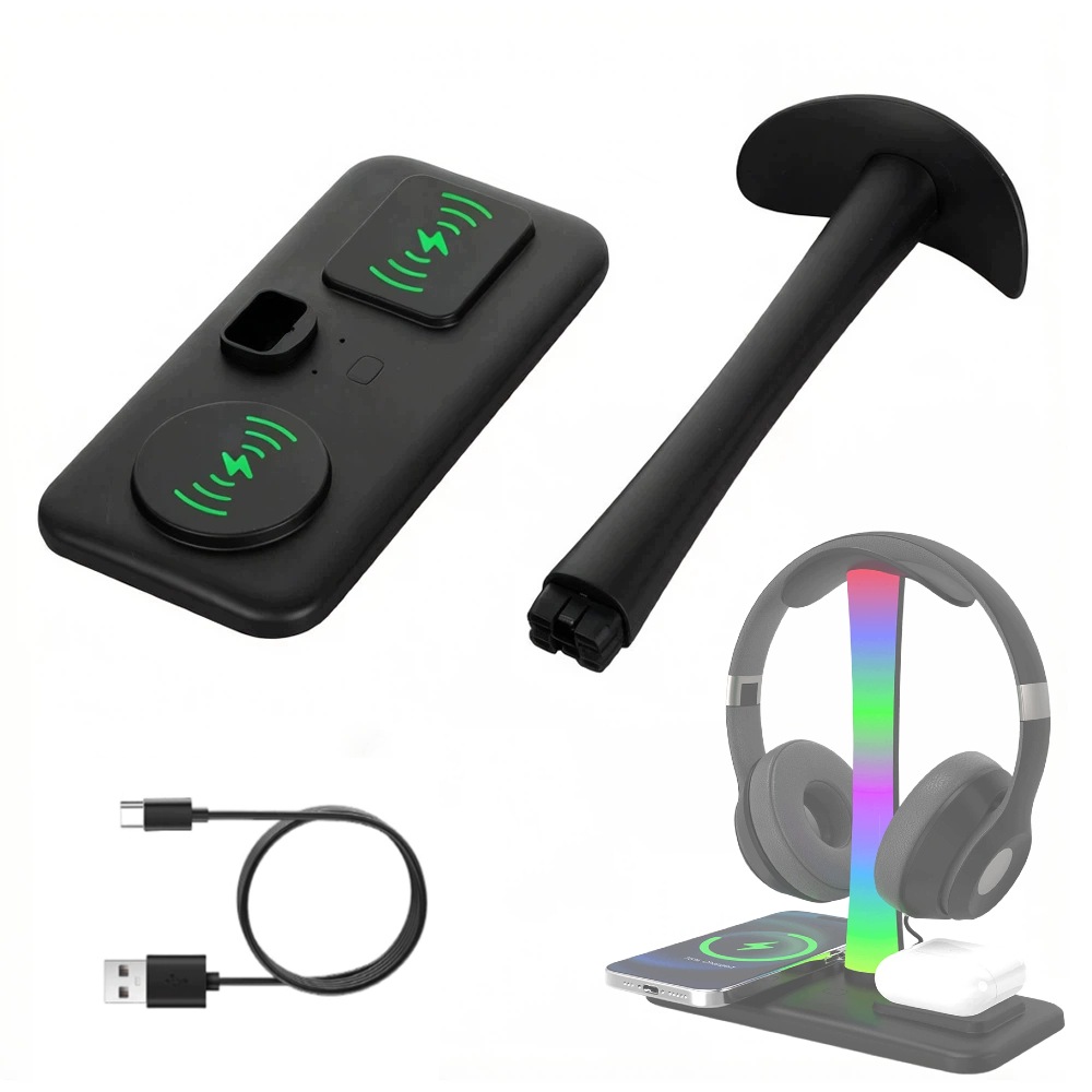 Stojan Na Sluchátka Rgb podsvícení Usb Hub 2 indukce