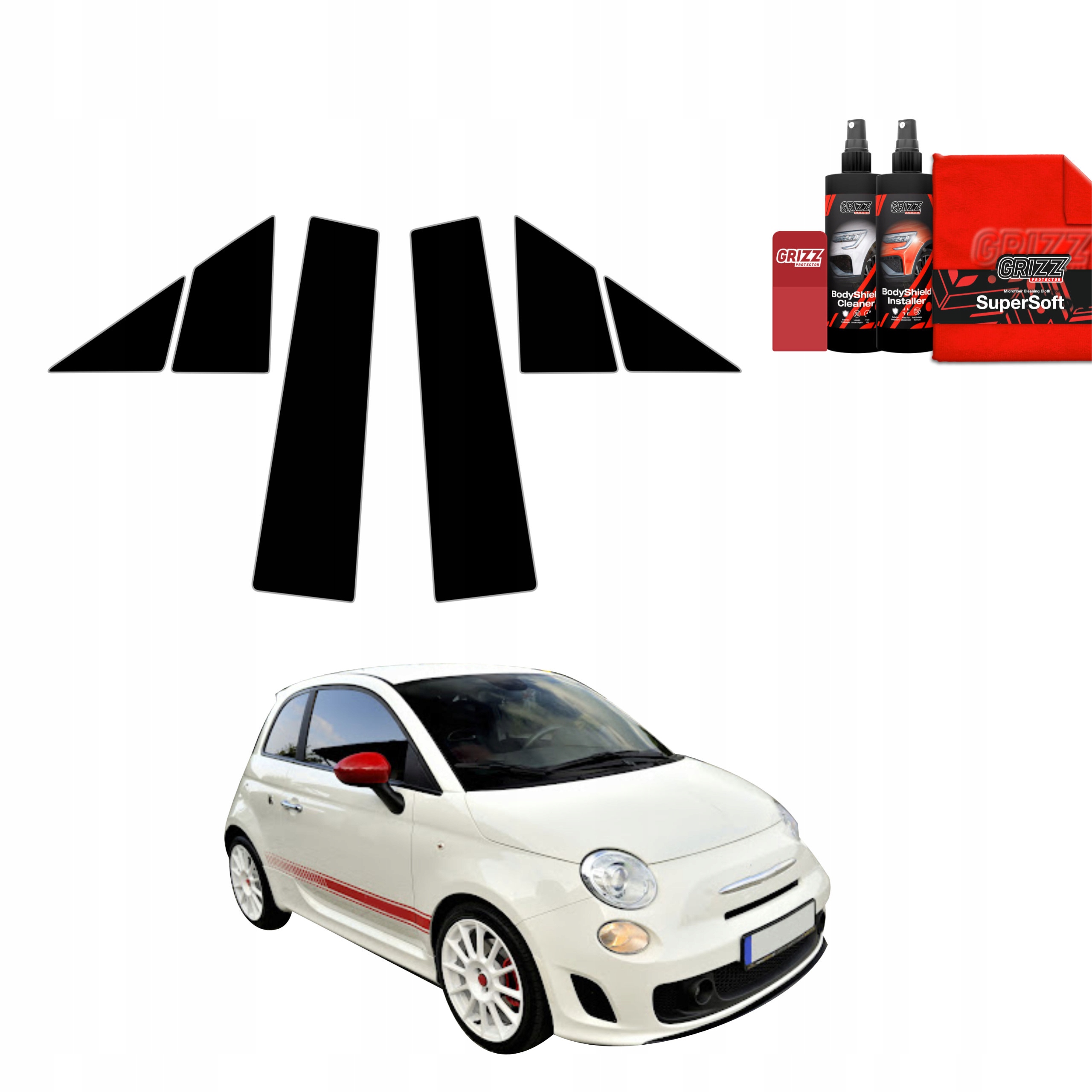 6v1 Černá fólie na sloupky pro Abarth 500 (2016-2023)