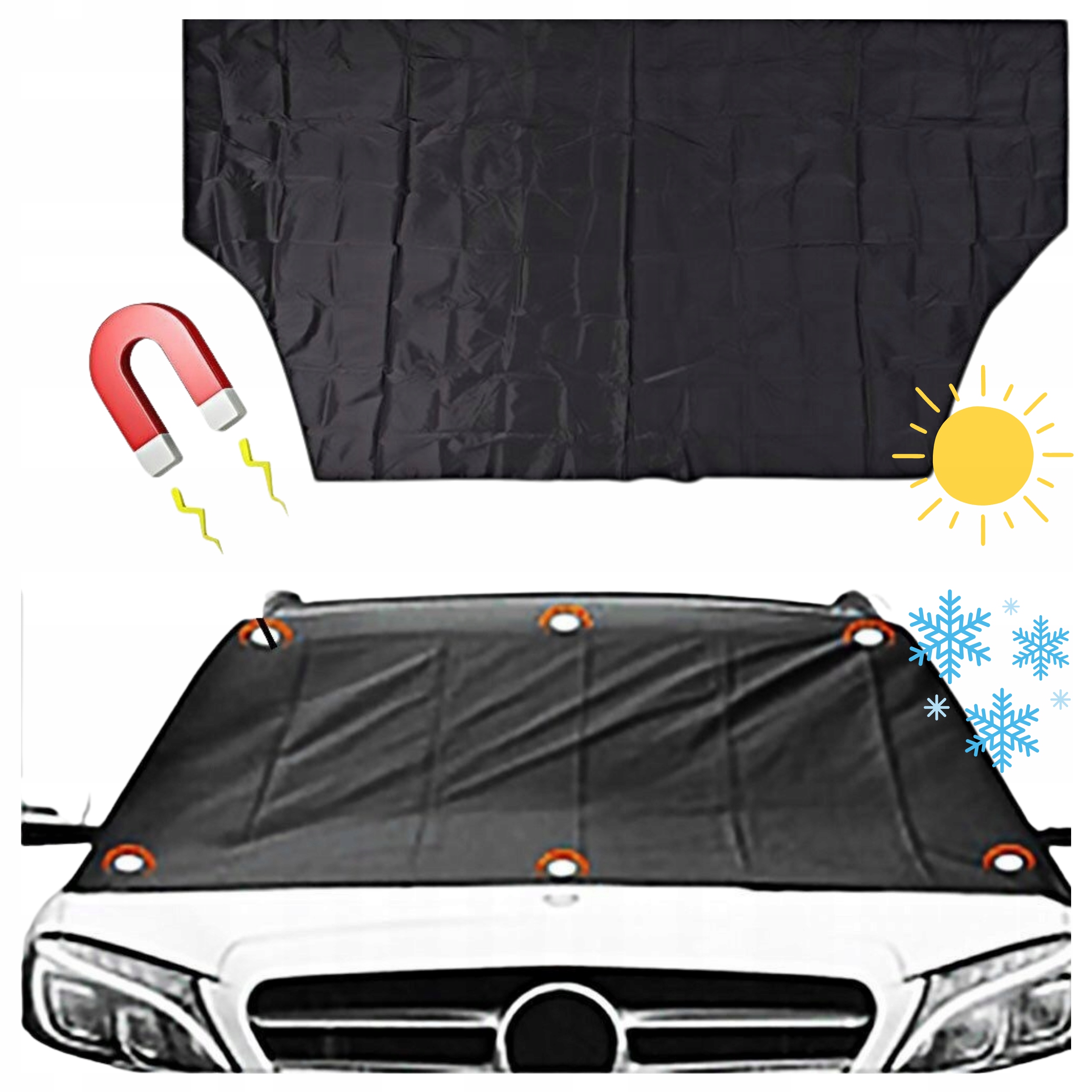 Osłona na szybę samochodu przednią magnetyczna anty szronowa mata magnesy