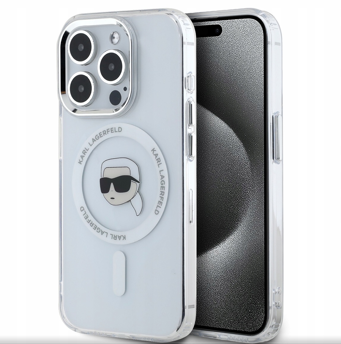 Etui Karl Lagerfeld IML Metal Karl Head MagSafe do iPhone 15 Pro biały