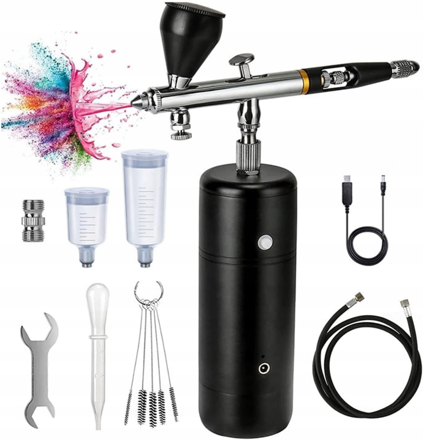 Sada airbrushů s čerpadlem, 3 kelímky, 5 kartáčů pro zdobení a kreslení
