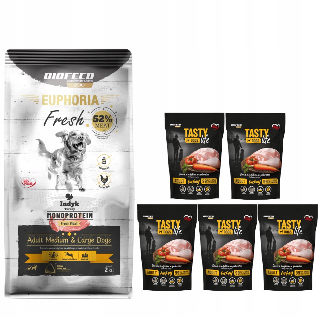 Biofeed Euphoria Fresh 2kg Krmivo pro střední a velké psy +5x150g Krůta