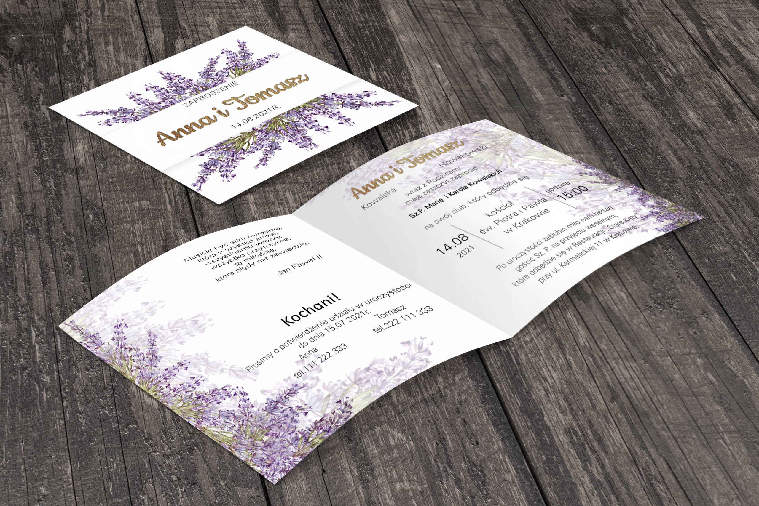 Zaproszenia ślubne LAWENDA koperta PAPIER PERŁOWY Kolor dominujący wielokolorowy