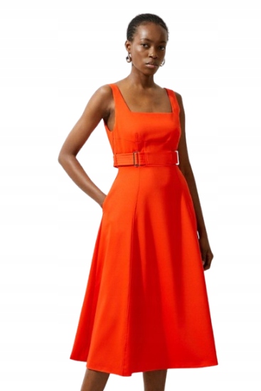 Karen Millen Oranžová Šaty MIDI S Asymetrickým Rukávem 36 B1F