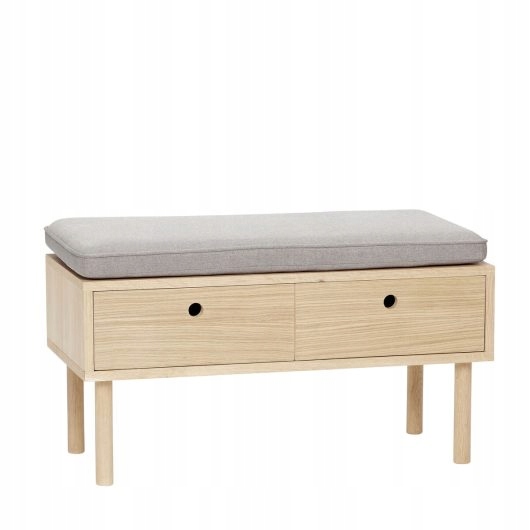 Hübsch Hide Dubová lavička s zásuvkami Čalúnené sedadlo Šedá