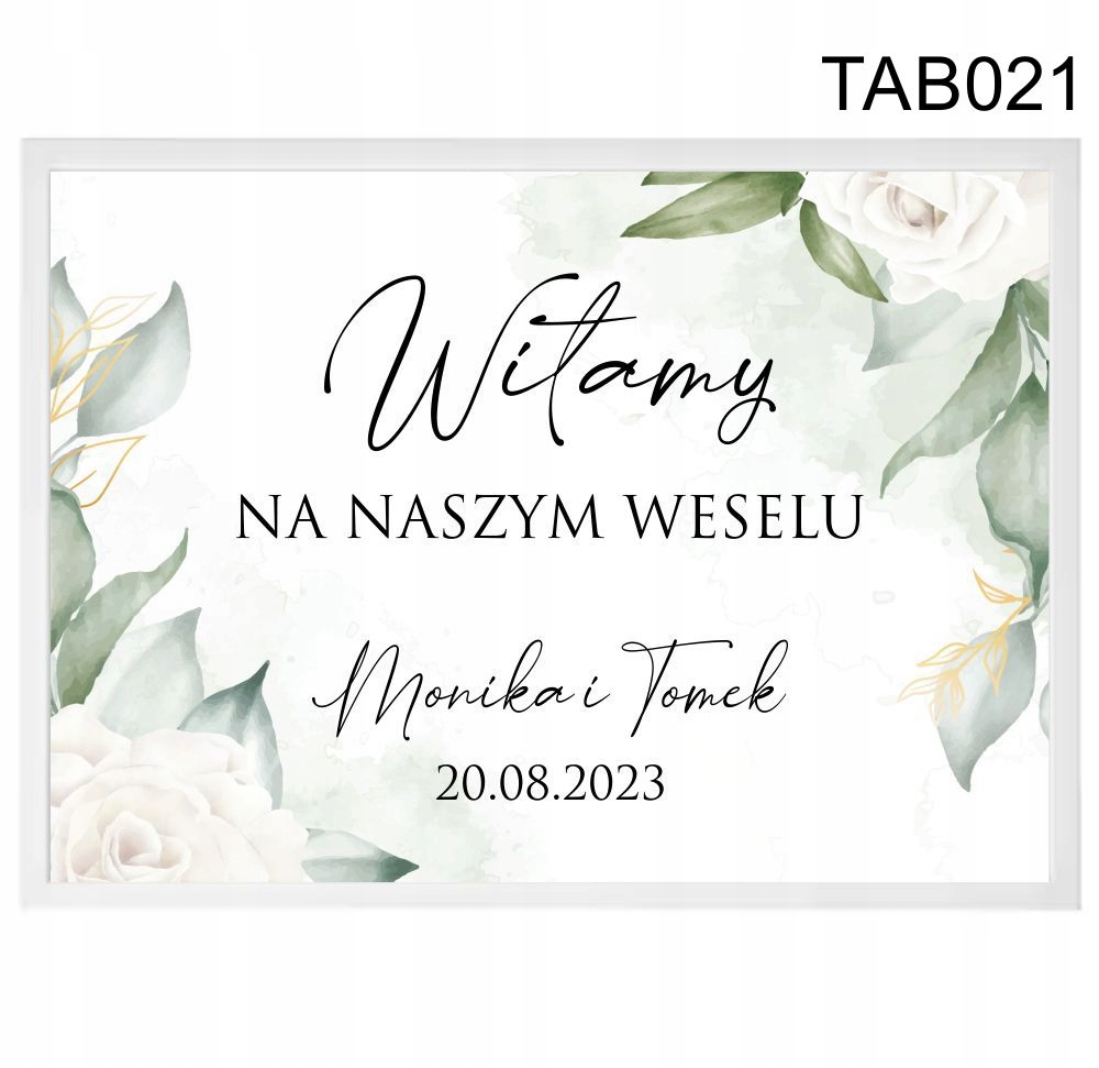 Tablica powitalna 50x70cm ślub wesele Biała Ramka Wysokość produktu 50 cm