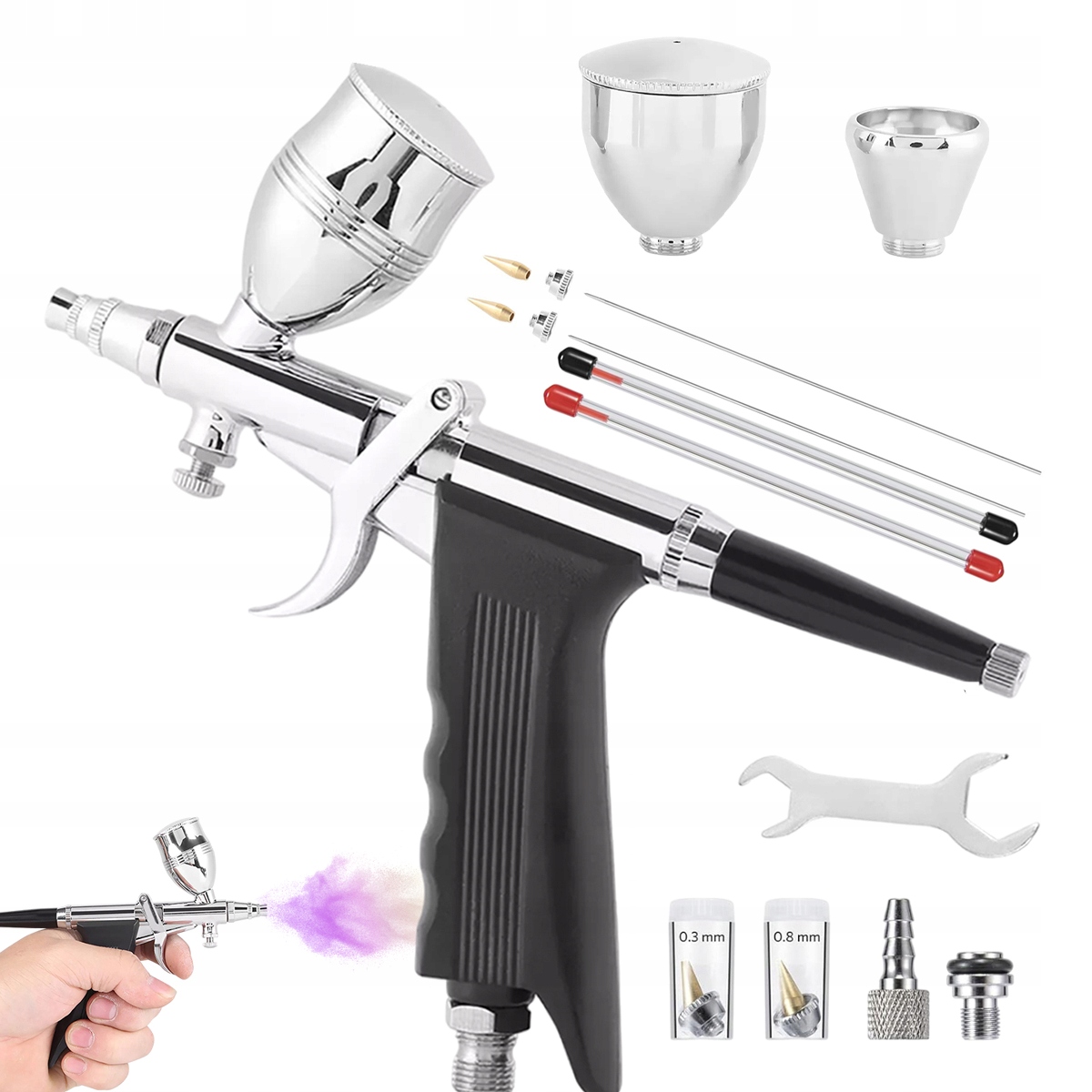 Kovový Dvoufunkční Airbrush S Regulací Tlaku A Stříkání