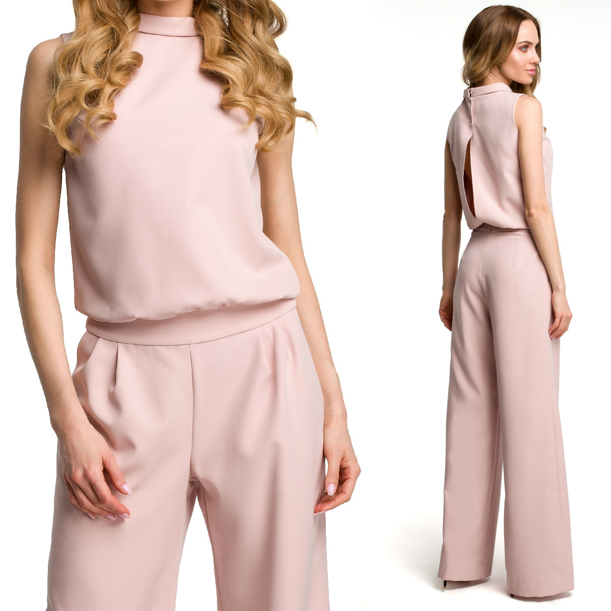 KOMBINEZON ELEGANCKI DAMSKI KOBIECY DŁUGIE NOGAWKI PIĘKNY PUDROWY 42 XL