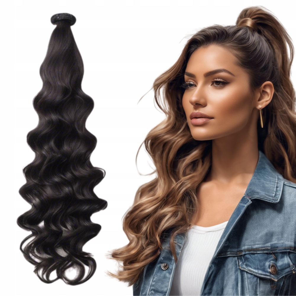 Doczepiany Kucyk Kręcony fale Hollywood 60cm kitka loki włosy jak naturalne