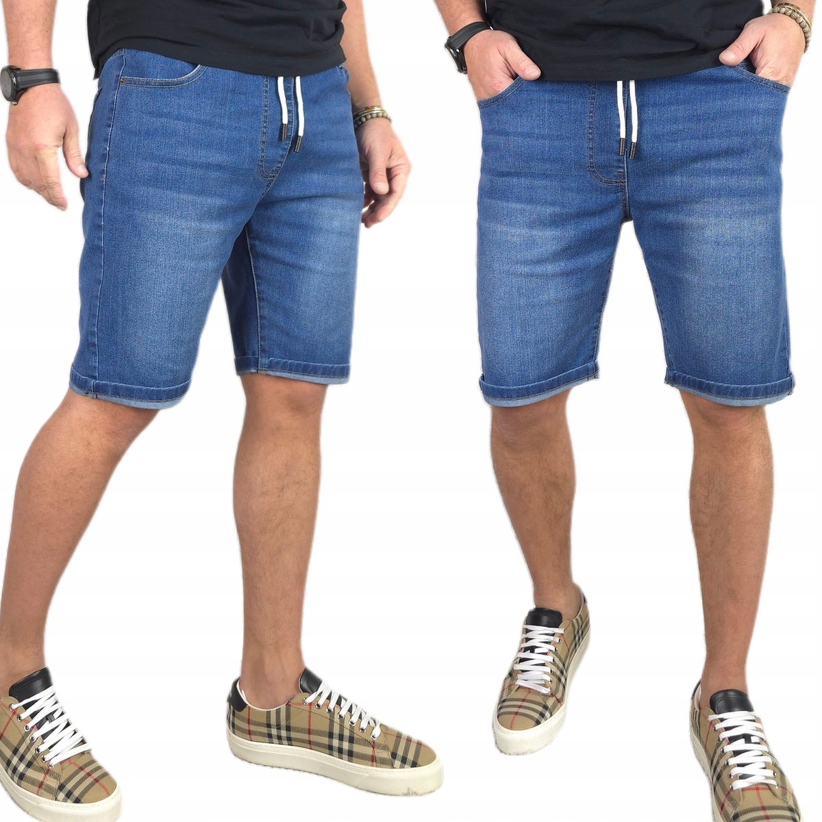 Krótkie Spodenki męskie Jeansowe spodnie Z Kieszeniami Pas Z Gumką, 515 r.M