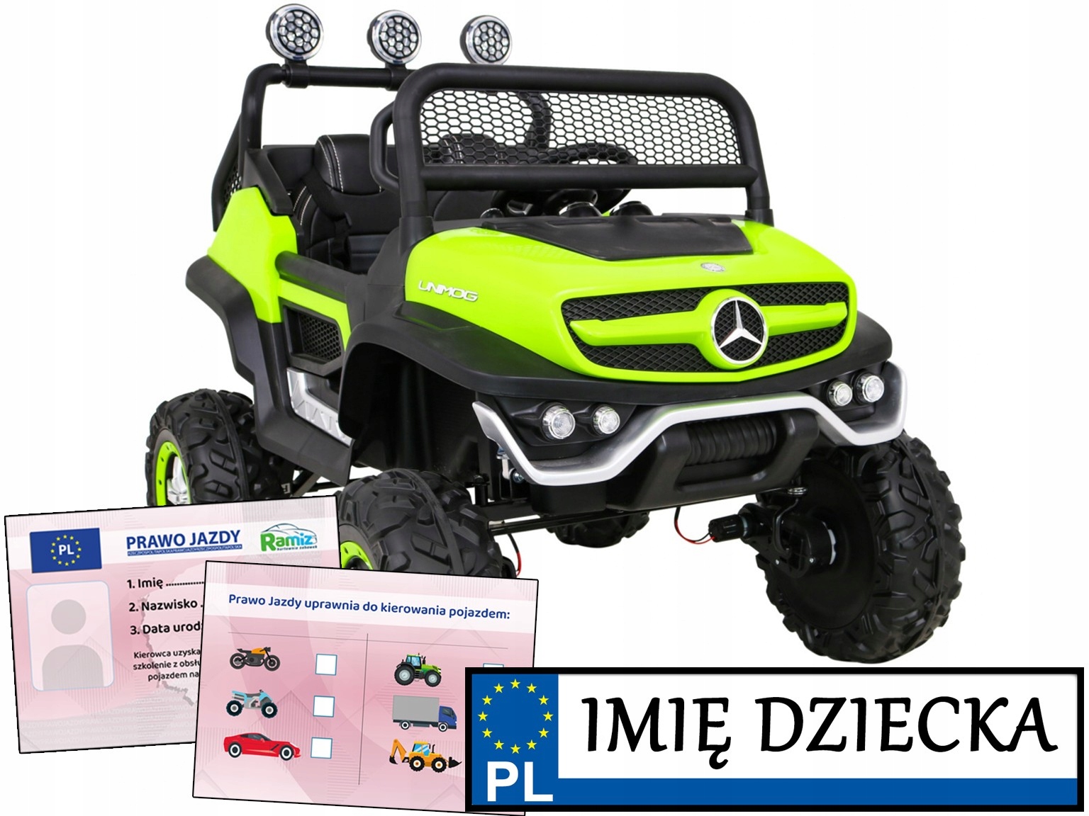 dwuosobowy Pojazd Elektryczny dla dzieci Mercedes Benz Unimog napęd 4x4