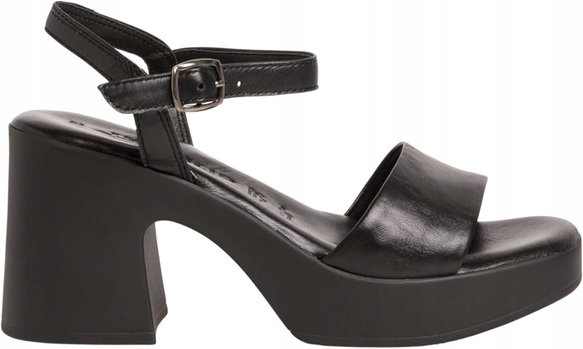 Dámské Kožené Sandály Na Podpatku A Platformě, Černé, Stylové Tamaris 39