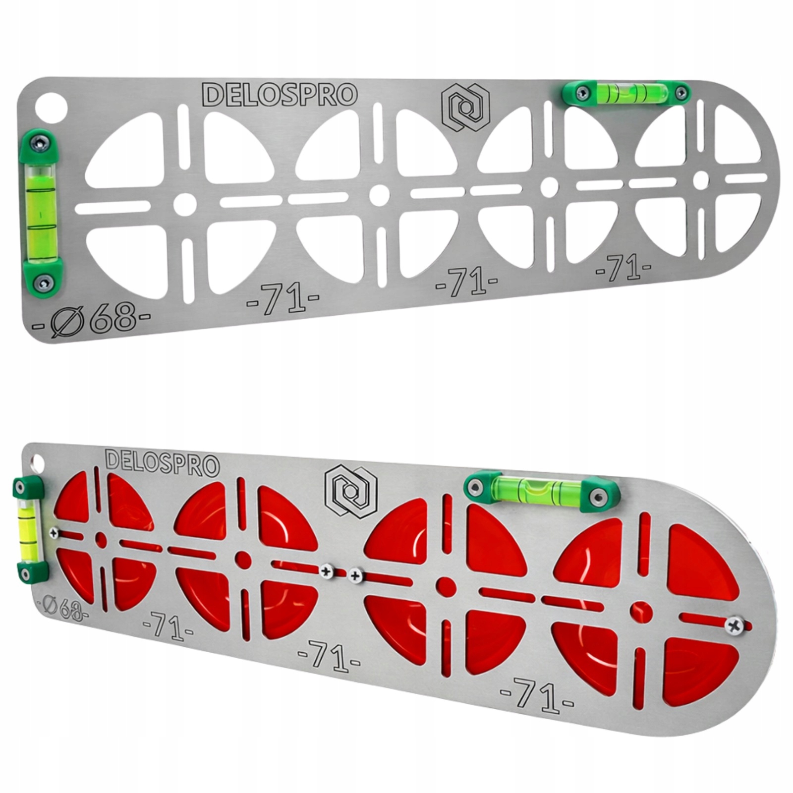 Szablon wymiarowanie dla 4 otworów do puszek elektrycznych 68mm nierdzewny