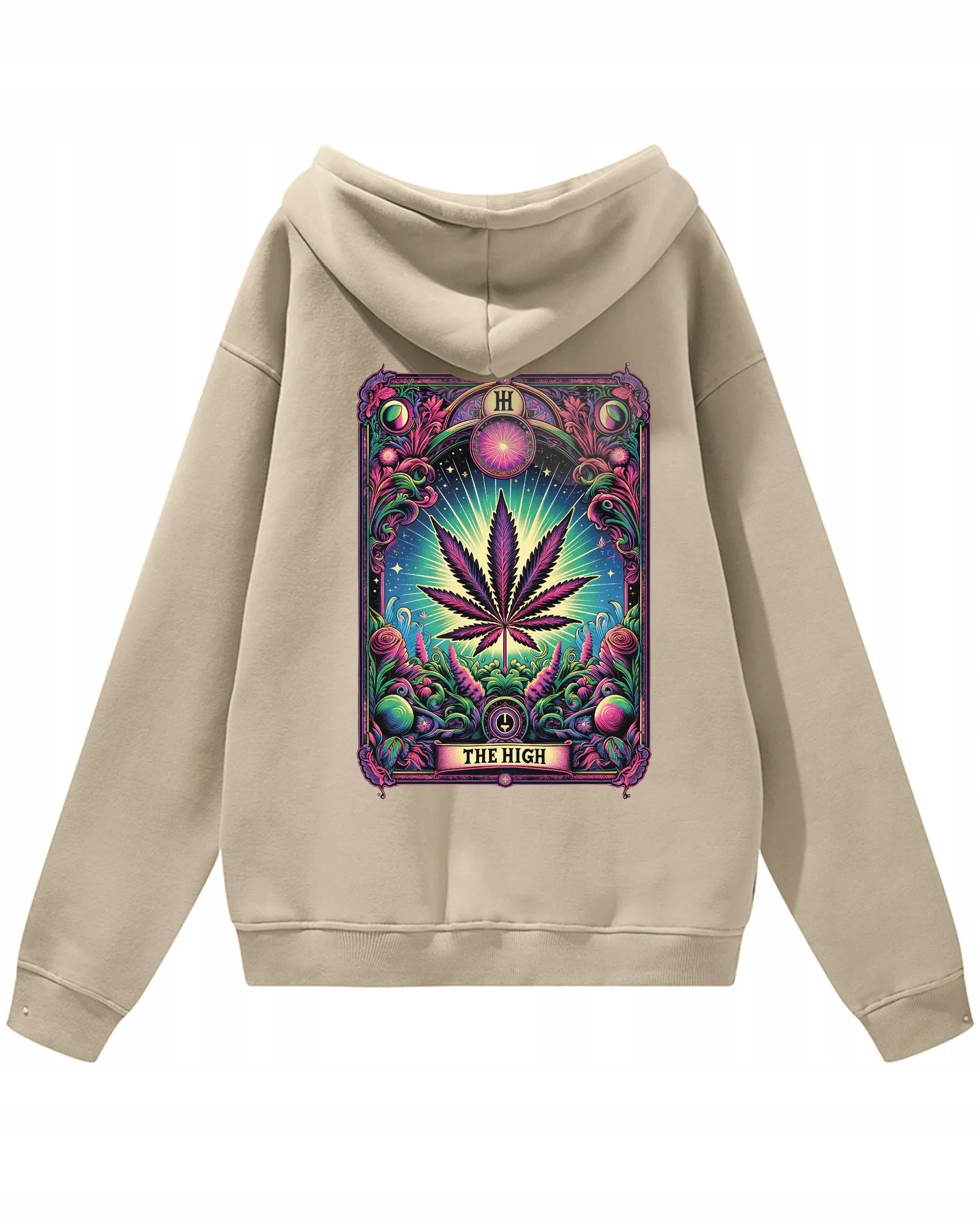 Oversize mikina The High 420 Marijuana Leaf s kapucí béžová, XXL
