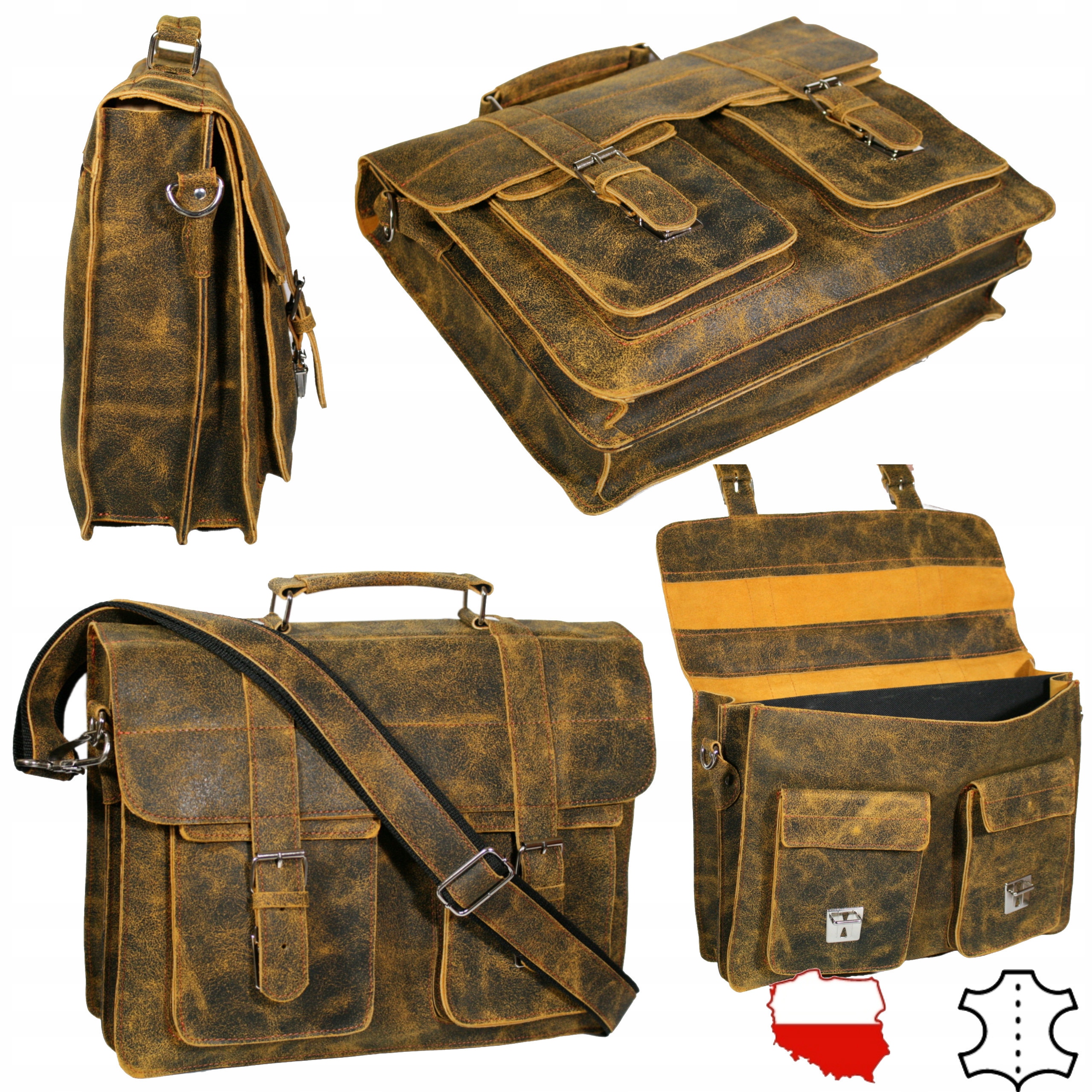 Pánská kožená taška přes rameno kabelka přes rameno A4 hnědá polská výroba vintage