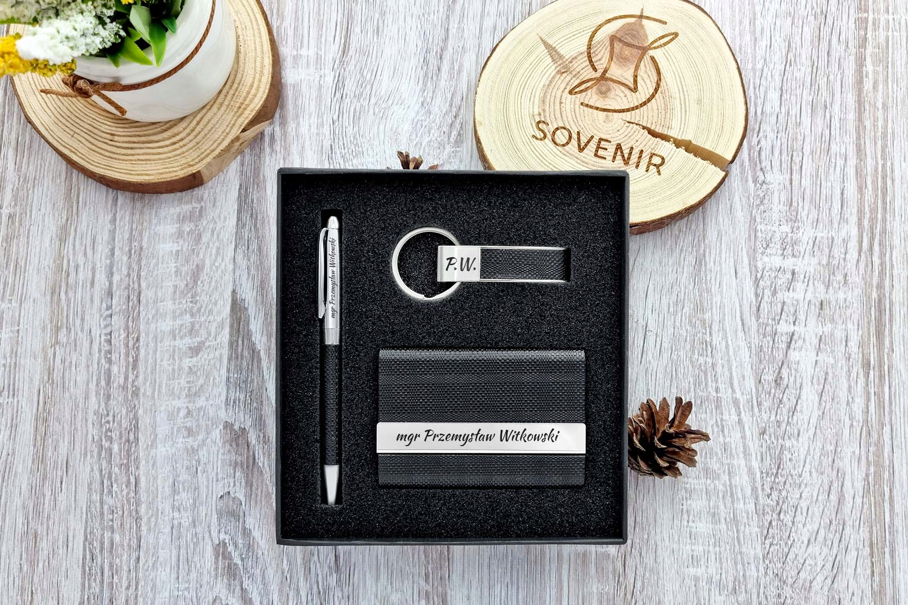 Zestaw Prezentowy Wizytownik Długopis z Grawerem Prezent dla Szefa Marka Sovenir