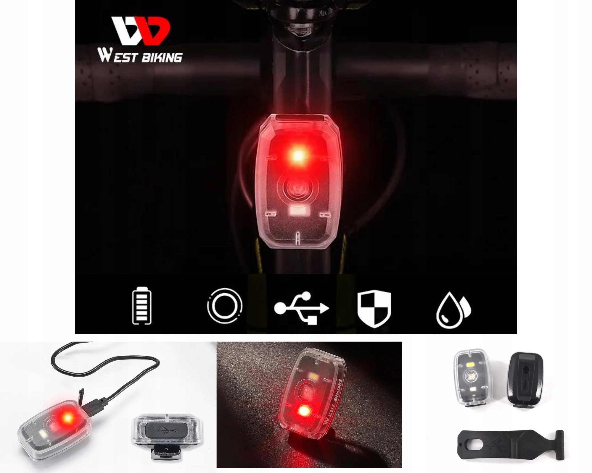 OŚWIETLENIE ROWEROWE Lampka na ROWER LED USB UNIWERSALNA WODOODPORNA Model oświetlenie LED USB