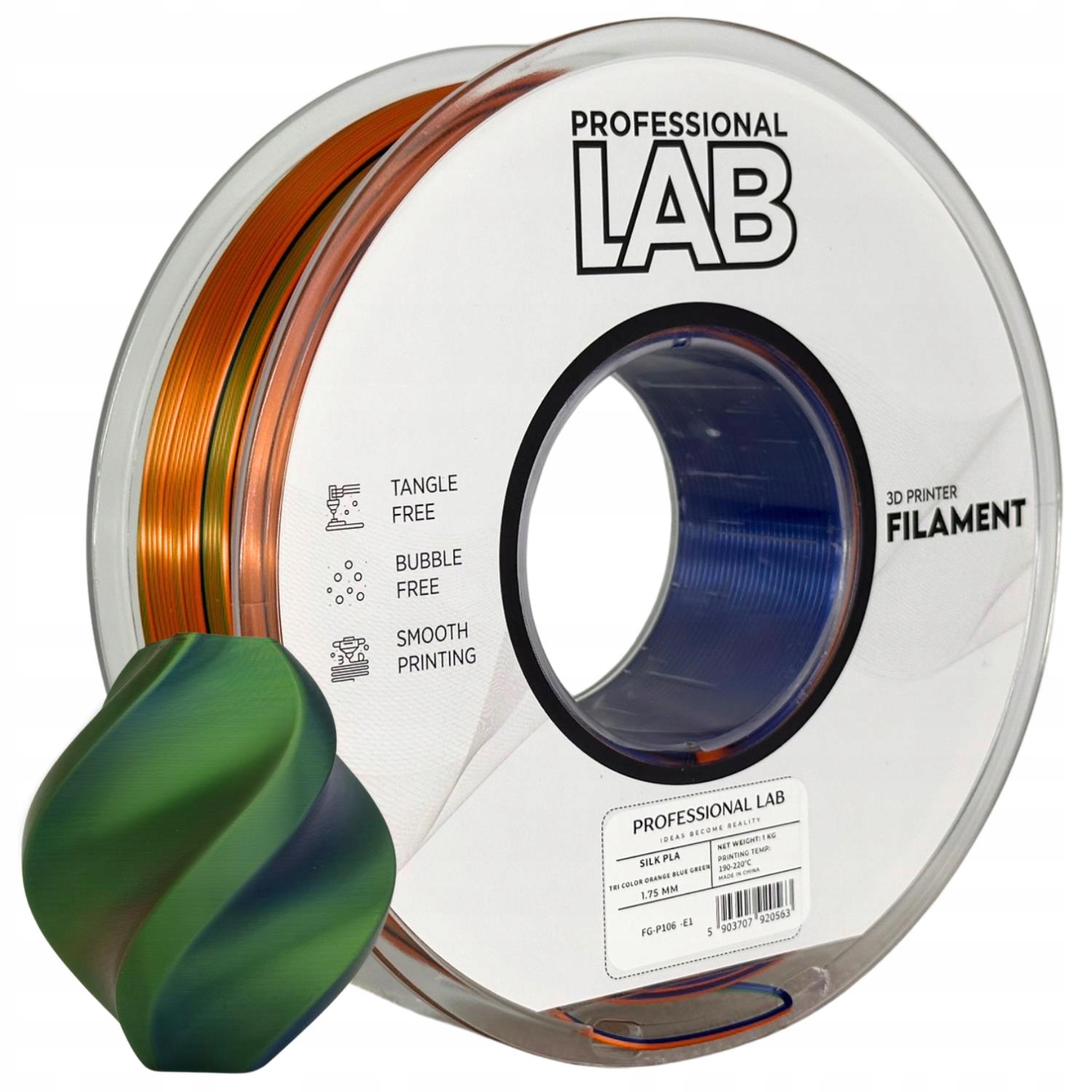 2 x Filament Prof. Lab Silk Pla Tri Pomarańczowo-Niebiesko-Zielony 1.75mm