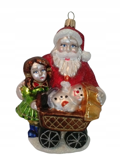 BOMBKI CHOINKOWE SZKLANE Mikołaj z wózkiem 15cm