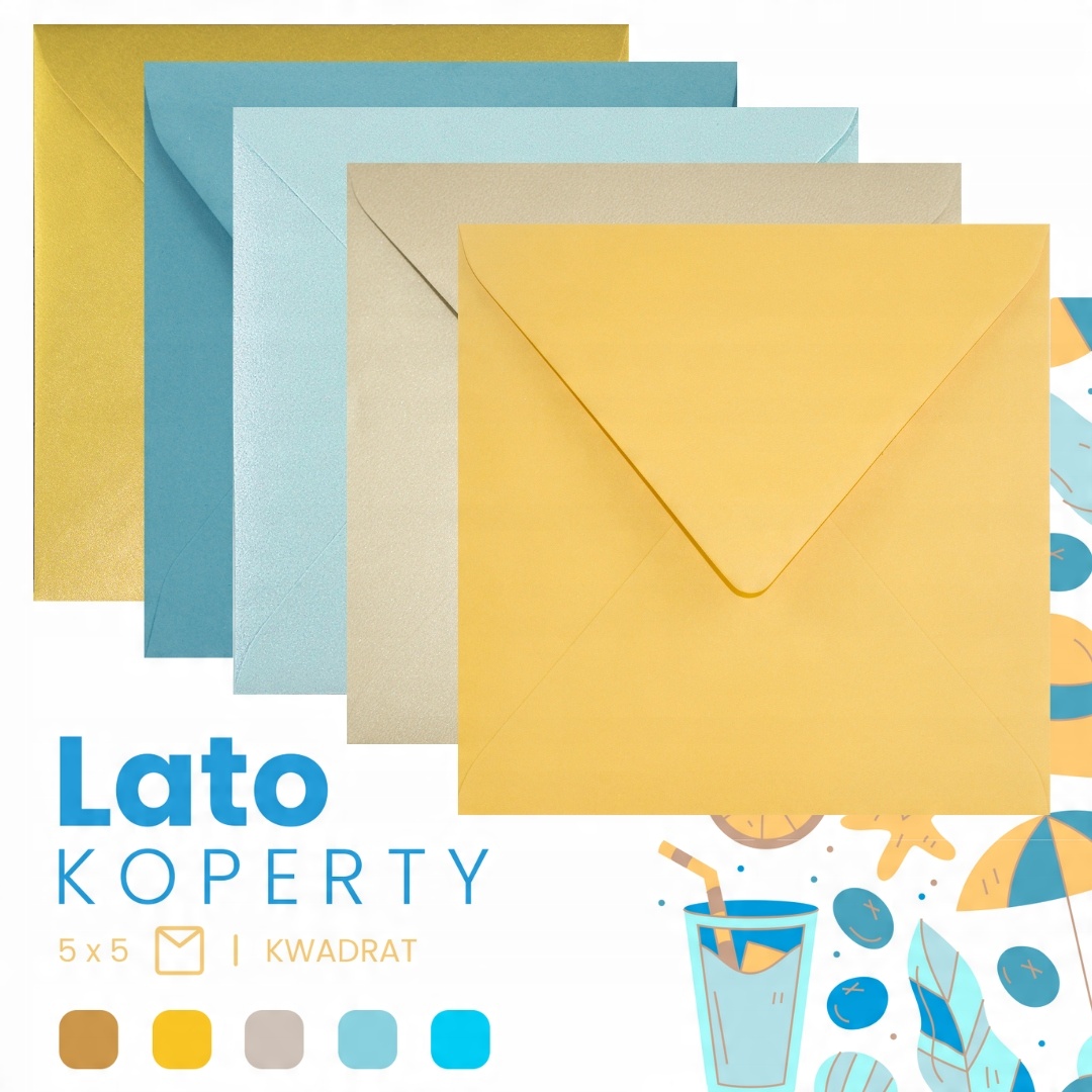 

Koperty kwadratowe kolorowe mix zestaw Lato 25szt.