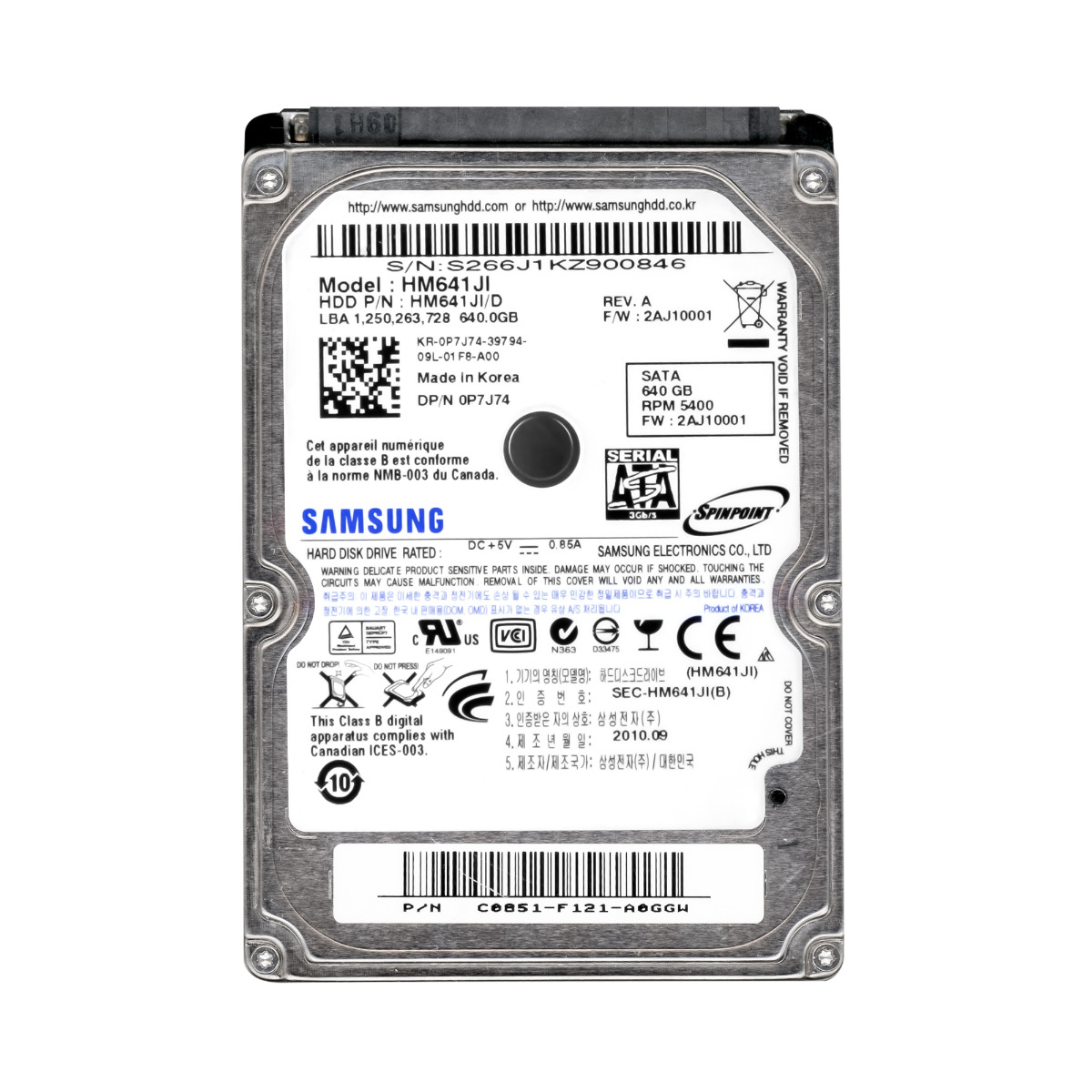 Dell 0P7J74 640GB 5.4k 8MB Sata II 2.5'' HM641JI
