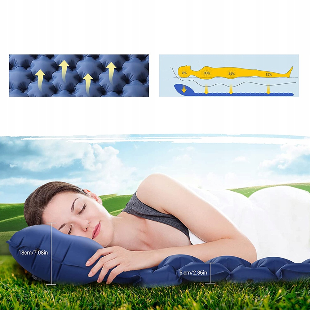 PODWÓJNY MATERAC NADMUCHIWANY Z PODUSZKAMI I POMPKĄ DO STÓP 120X200 Grubość 6 cm