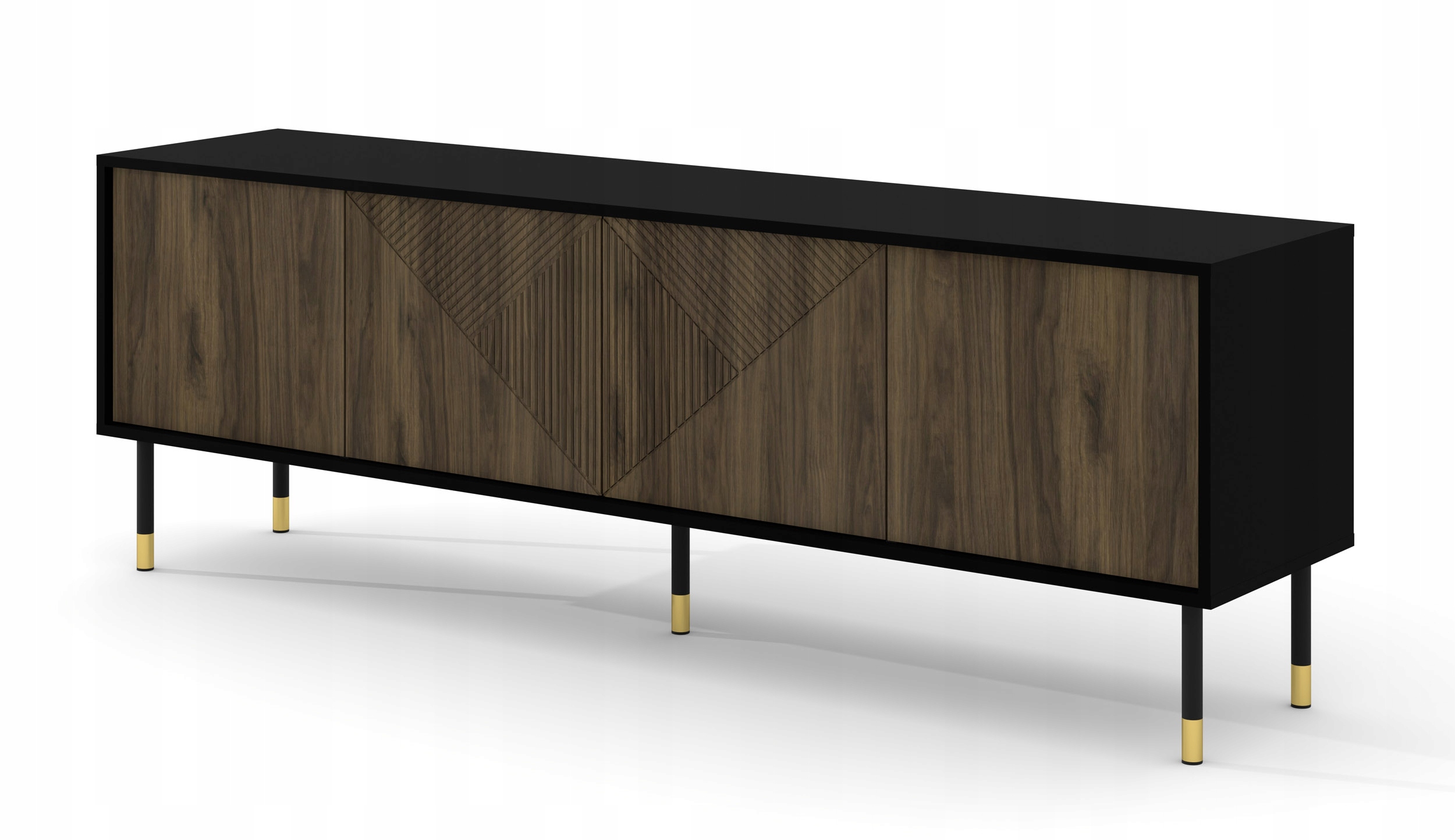 Rtv skříňka Woody 180 4D frézovaná černá matná ořech pacific nohy kov