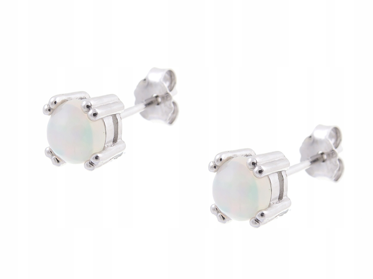 Piękne Srebrne Kolczyki Rodowane Opal Naturalne 5MM