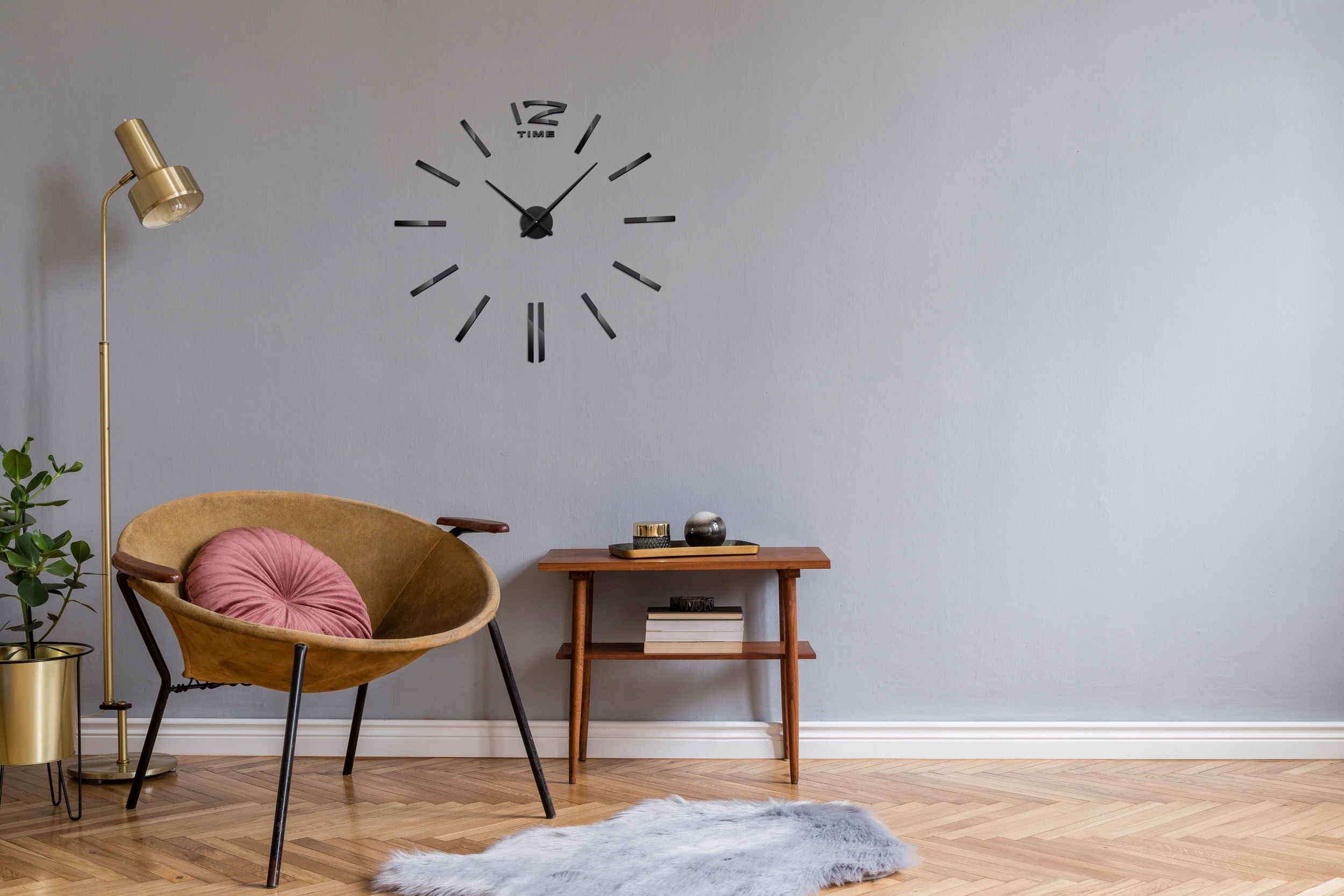 ZEGAR ŚCIENNY DIY CZARNY DUŻY NAKLEJANY NA ŚCIANĘ 3D CICHY LUSTRZANY 65-120 Bohater / Bajka Inny