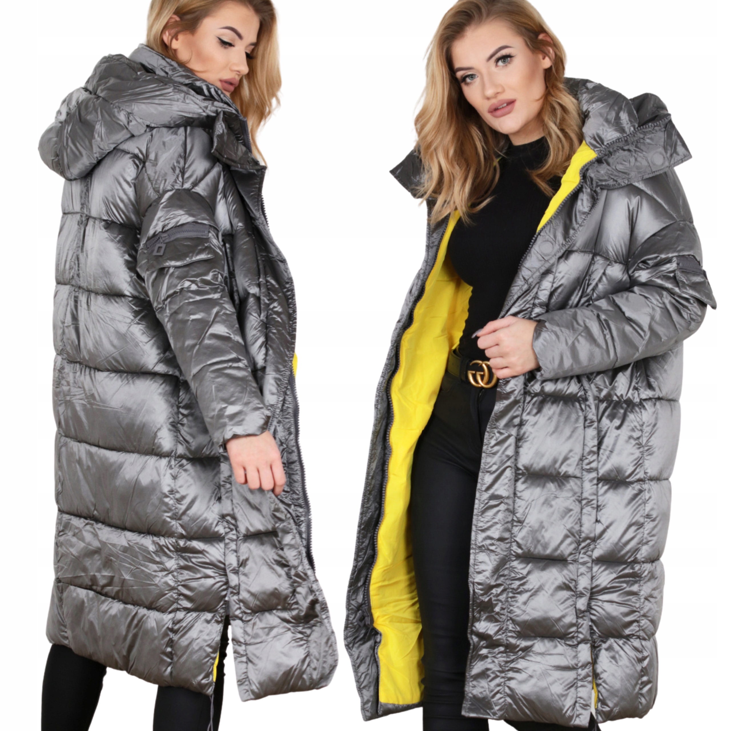 Kurtka Długa Płaszcz Kaptur Zimowa Pikowana Ciepła 38 M 1985