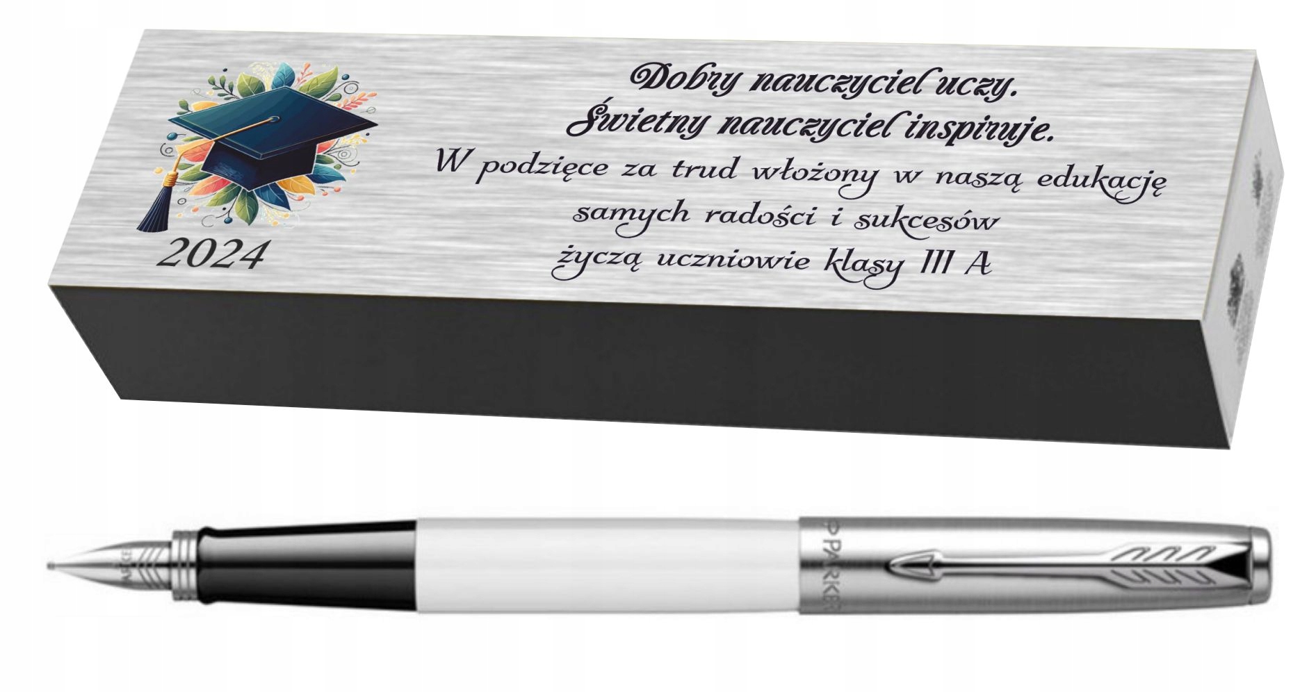 PREZENT DLA NAUCZYCIELA NA KONIEC ROKU PARKER JOTTER BIAŁY PIÓRO Z GRAWEREM Informacje dodatkowe opakowanie prezentowe z grawerem z nabojami