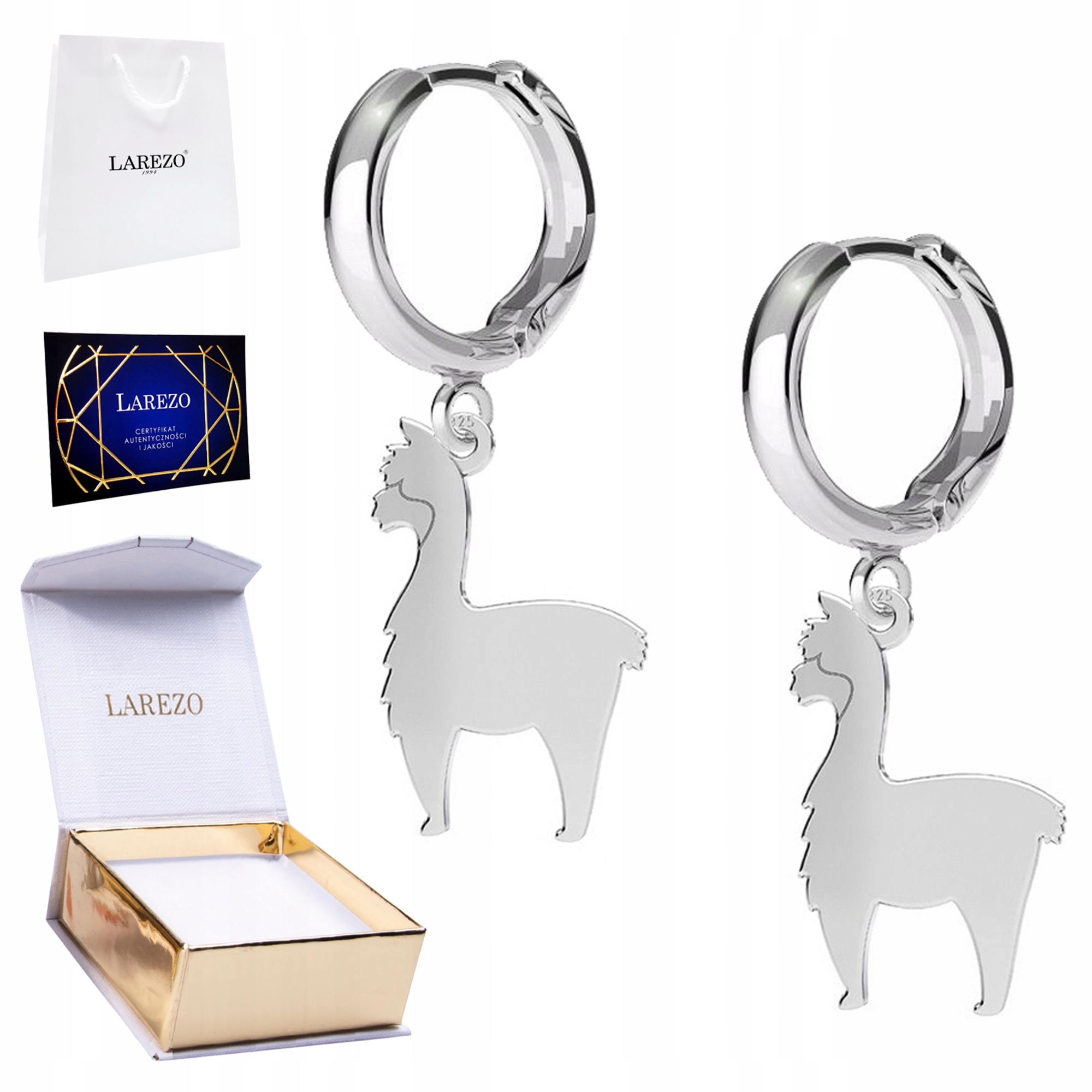 Krásné Stříbrné Náušnice 925 Plech z Alpaky Lama jako Dárek k Alpaky Lamy