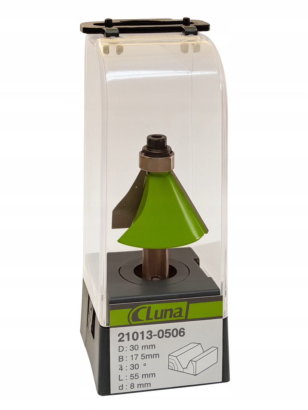 Fázová fréza 30 mm H17.5 mm délka 55 mm stopka 8 mm úhel 30° s ložiskem Luna