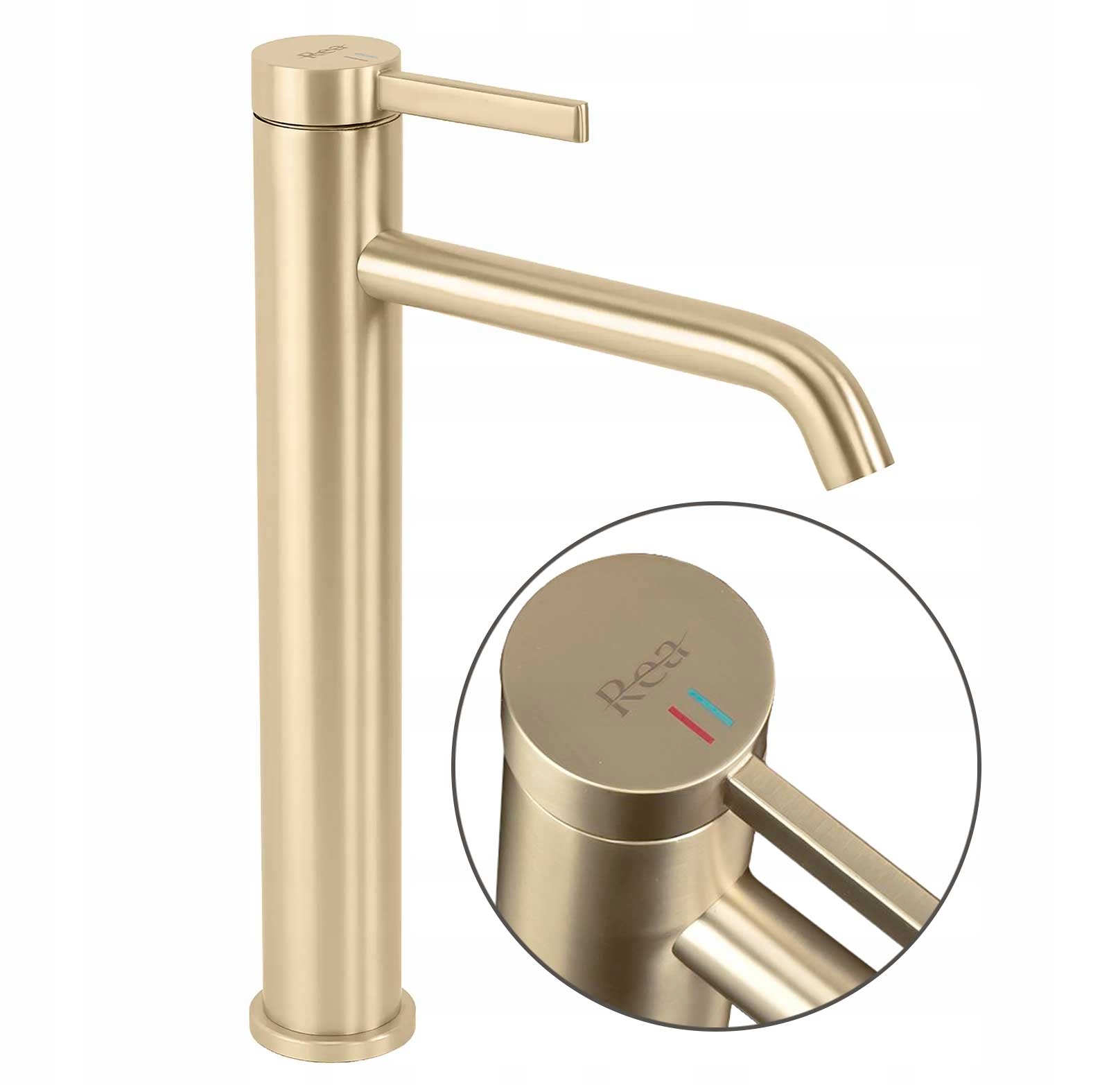 Umyvadlová baterie Zlatá kartáčovaná vysoká 28 cm Rea Rivo Mosaz na pracovní desce