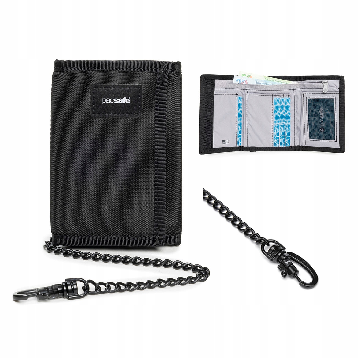 Pacsafe RFIDsafe Z50 Portfel Męski Składany na Rzep Rfid Antykradzieżowy