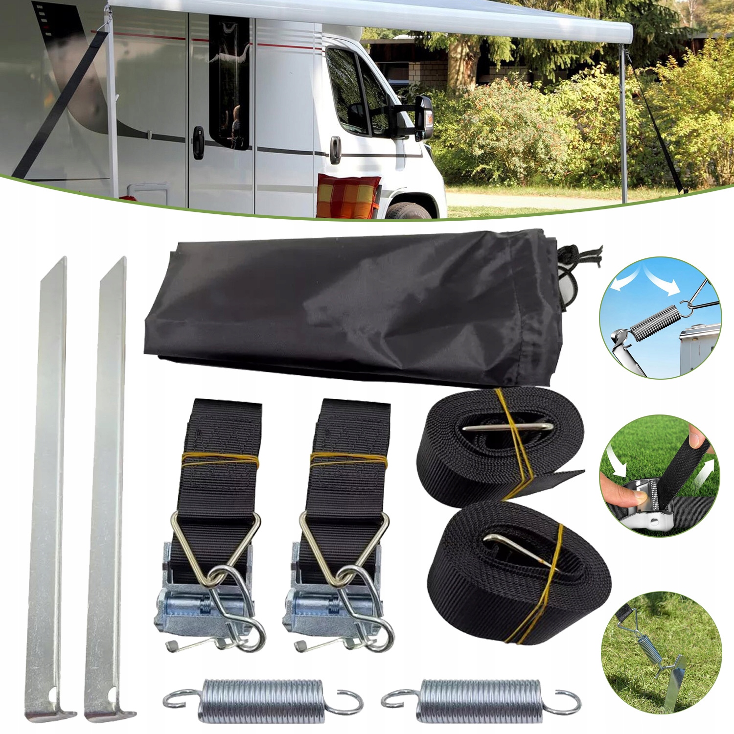 Sada Slunečních A Stanových Markýz, 2 Kotvy, 2 Napínací Pásy