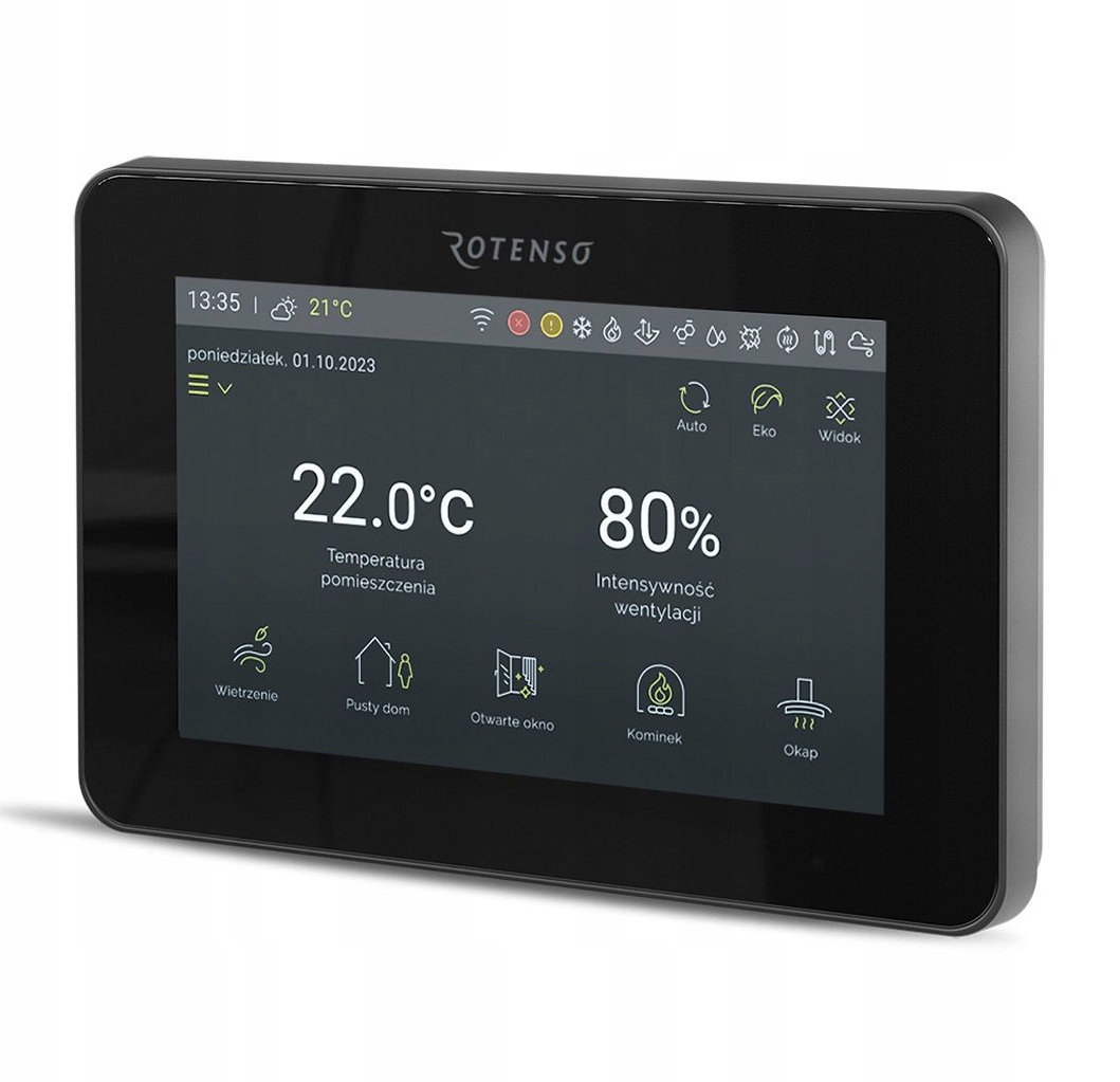 Dotykový ovládací panel iSENSE 5i Black pro rekuperátory Rotenso Wentilo