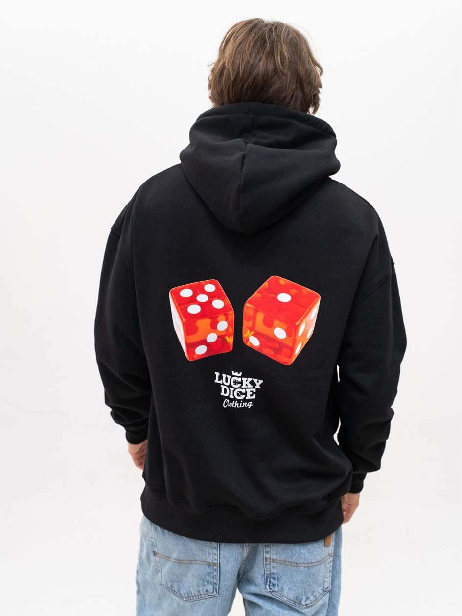 Mikina S Kapucí Oversize Černá Lucky Dice Back Dice M