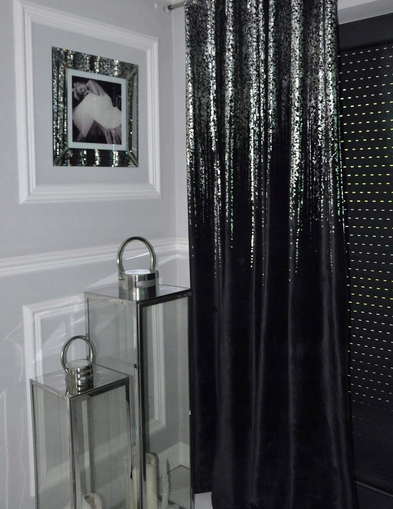 Zasłona Glam II Fly czarny srebrny 140 x 250 taśma