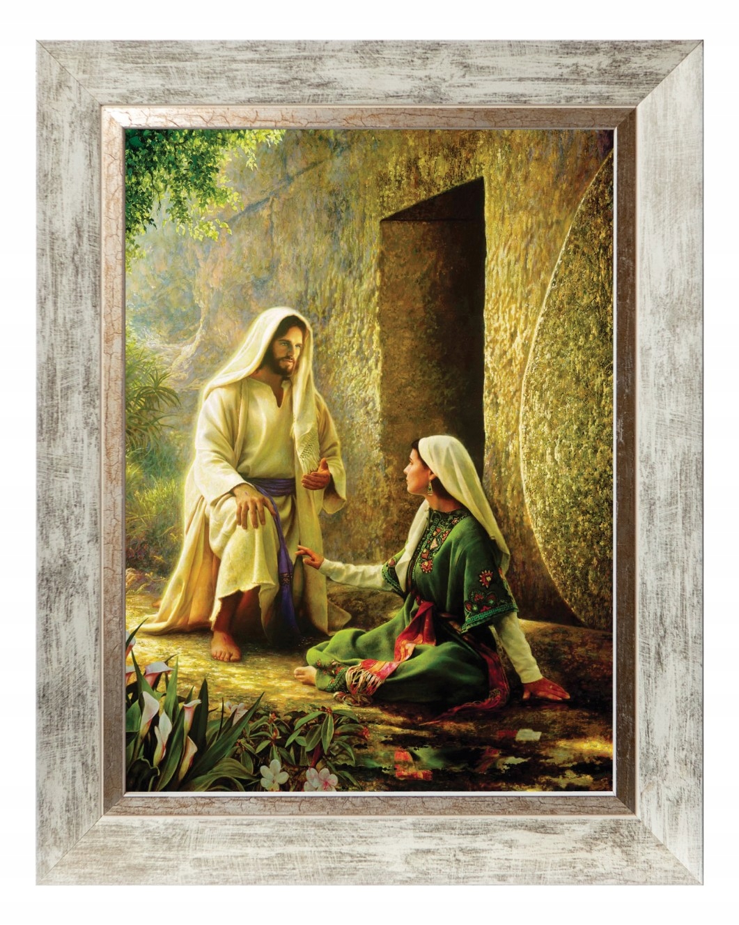 Maria Magdalena Ježíš| Sakrální Obraz Na Plátně V Bílém Rámu 30X40