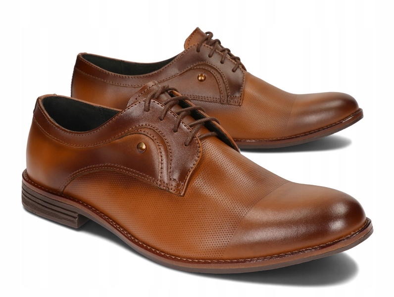 BUTY MĘSKIE OBUWIE WIZYTOWE SKÓRA 046D BRĄZ 45
