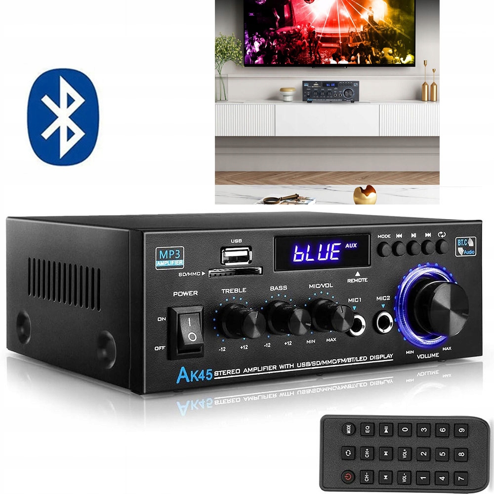 Bluetooth Hifi Stereo Zesilovač 2-KANÁLOVÝ Digitální Audio 1000W