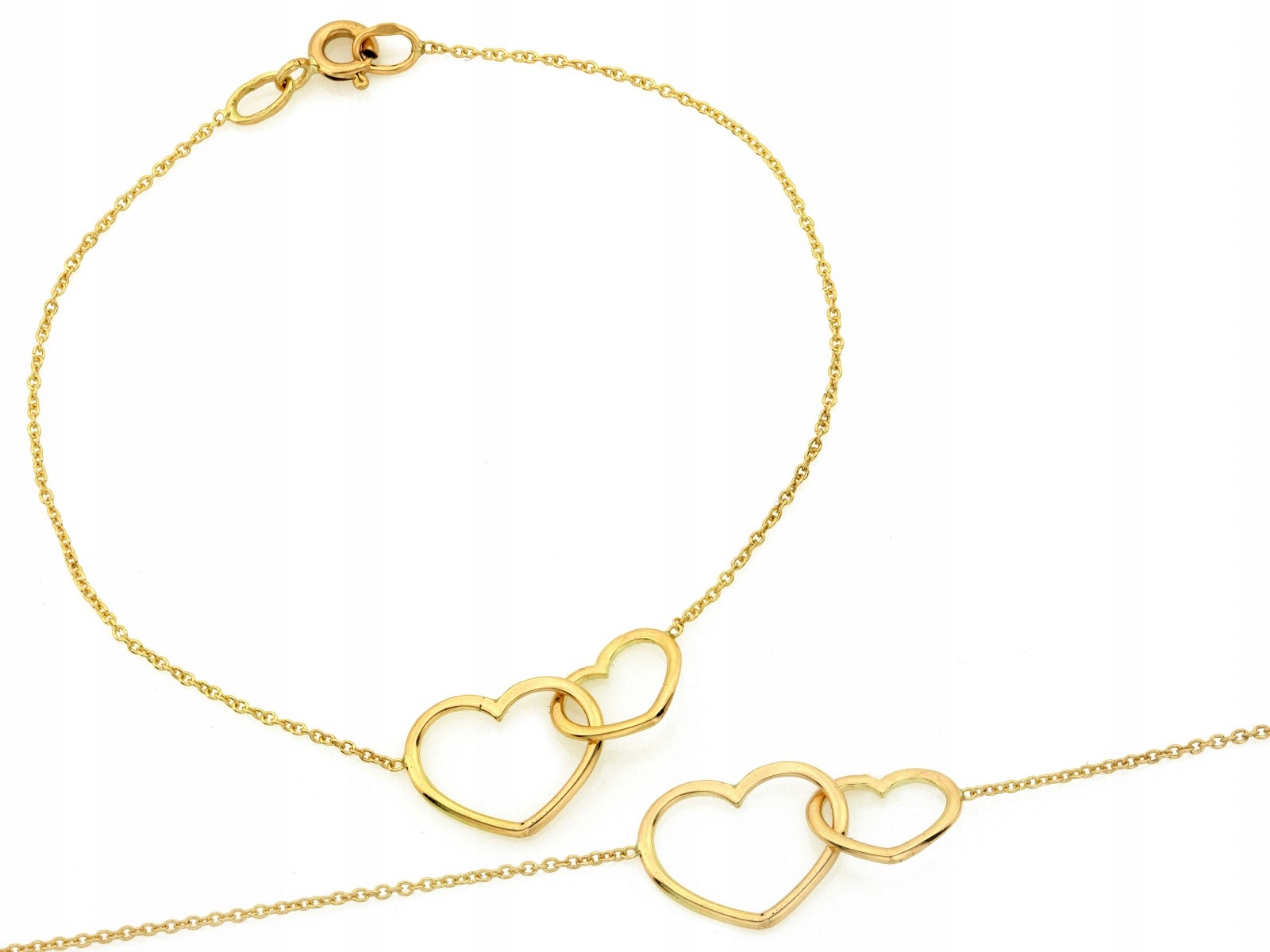 Zlatý náramek 585 Klanówka celebrita se dvěma srdíčky r18 Srdce 1.34 g