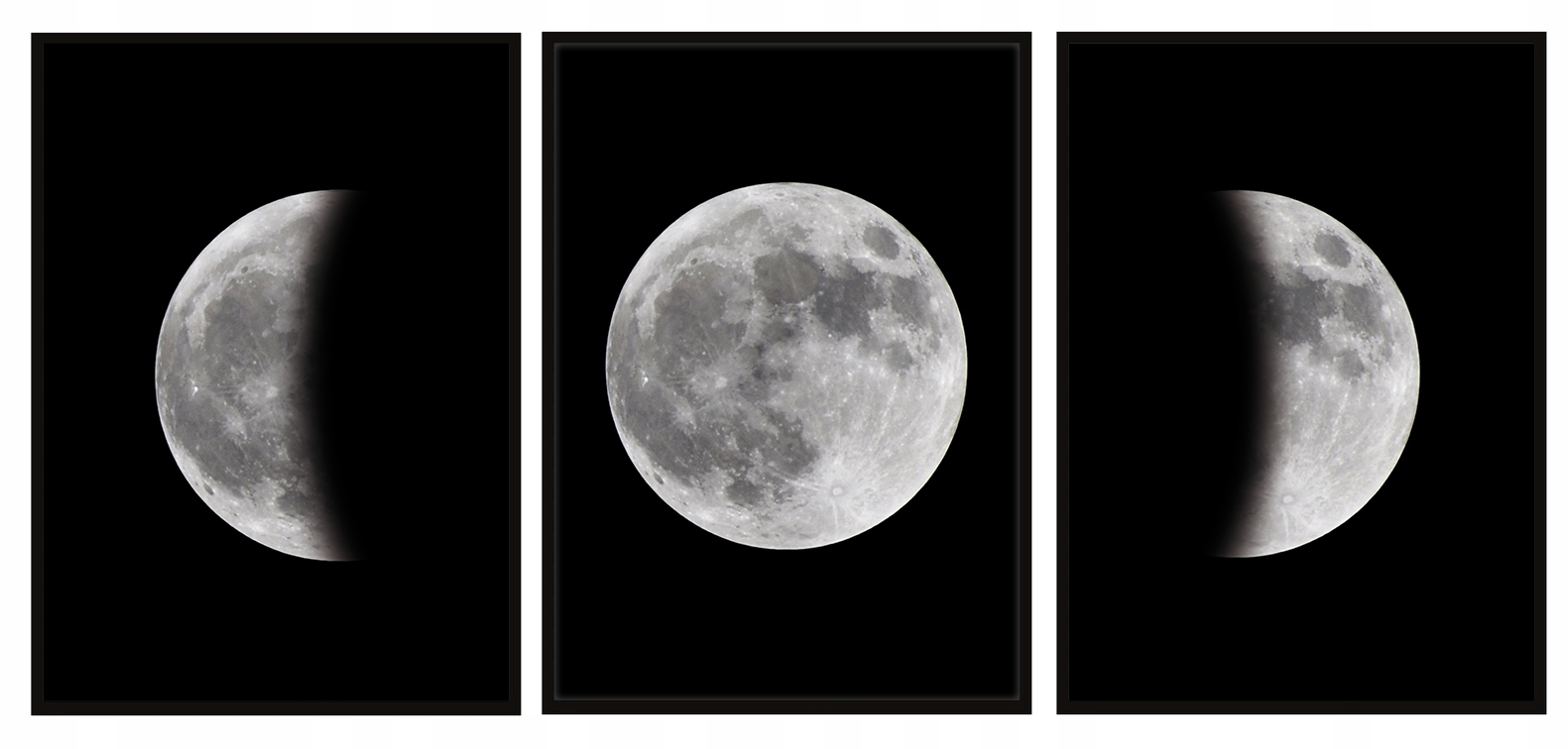 Obraz Plakát V Rámu 53x73 cm Triptych Sada 3 obrazů Sada Měsíc P1098