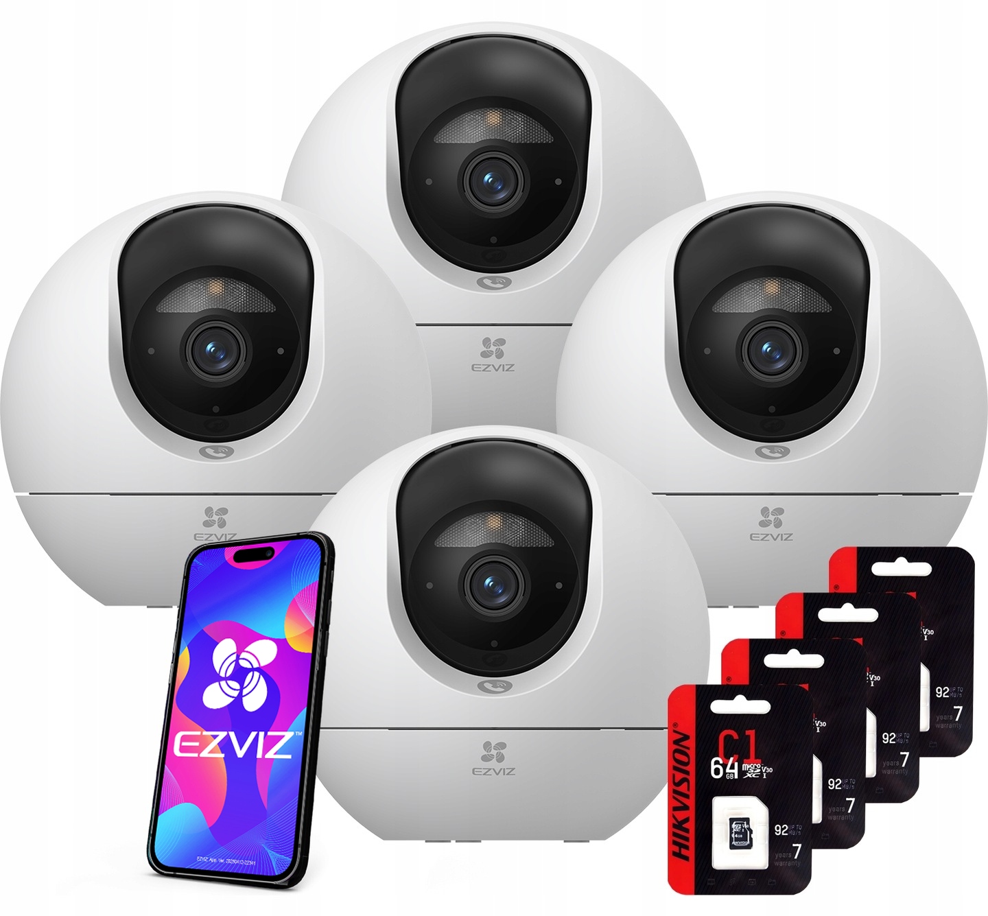 Štyri kamery Ezviz C6c 8Mpx UltraHD Rotačná opatrovateľka Detekcia Ai Karta 64GB