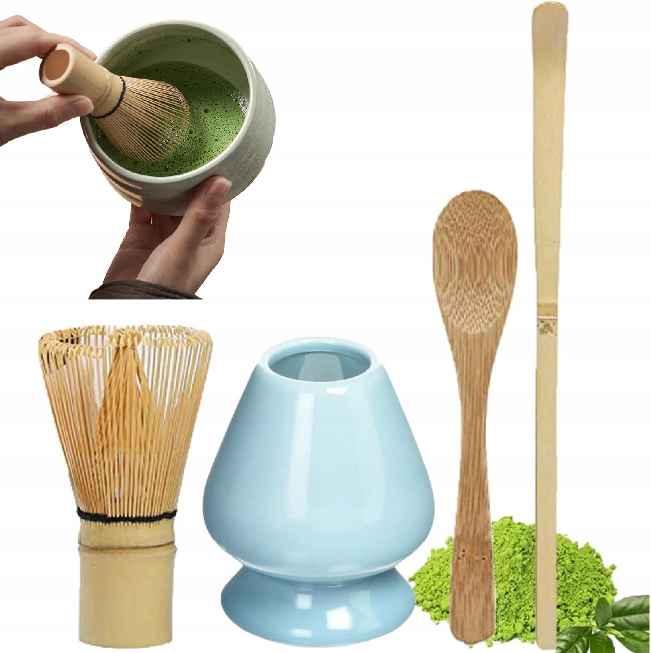 Set Na Čaj Matcha 4el, Chasen, Chashaku, Metlička, Podstavec
